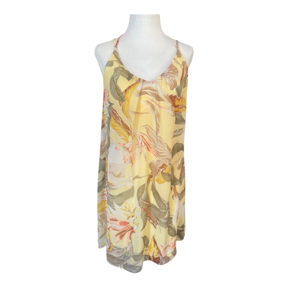 WHBM Yellow Floral Halter Dress Size 2 Sleeveless Lightweight Summer